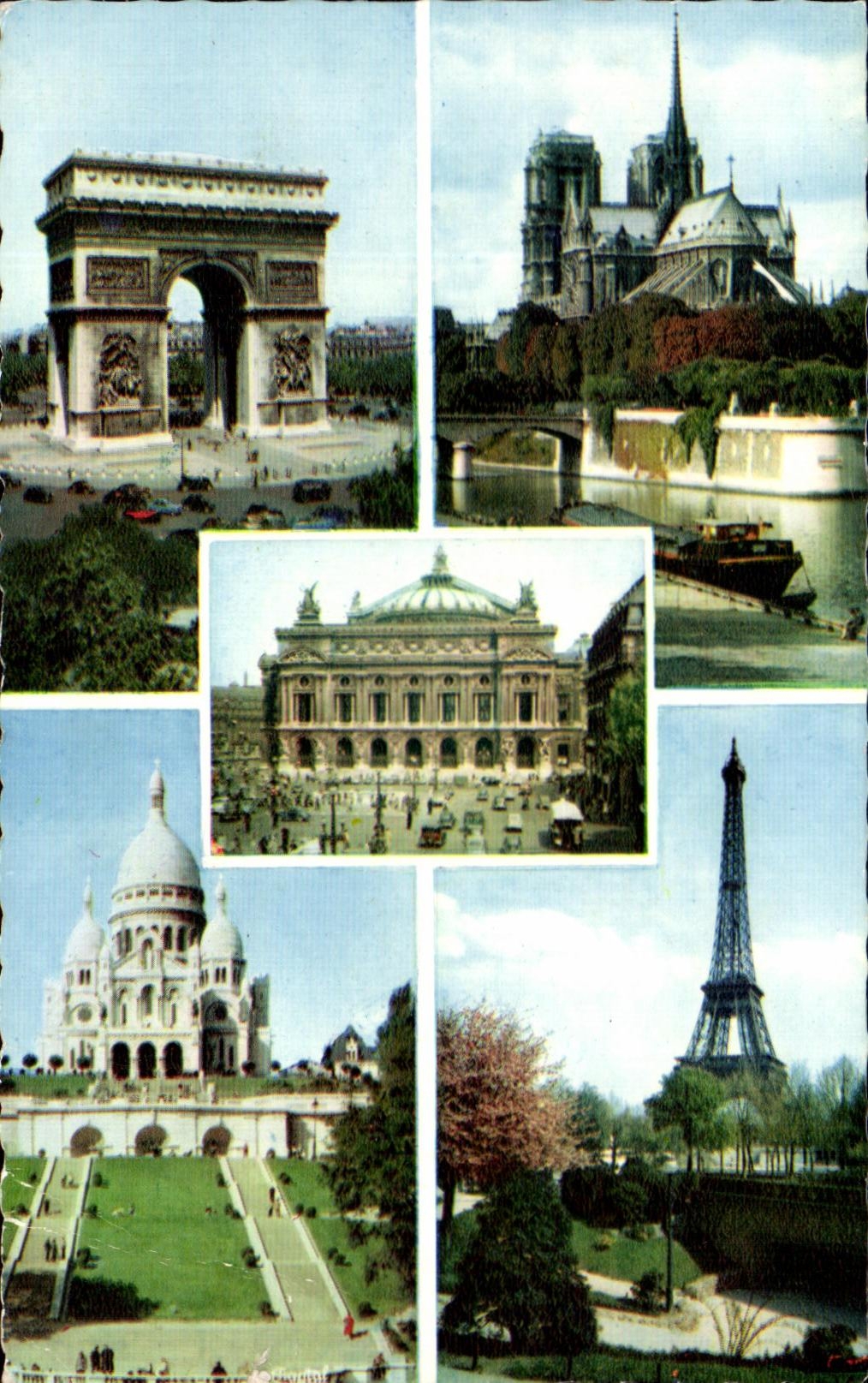 CPSM Paris Arc De Triomphe nuestra torre Eiffel de senora Opera Sacring Heart