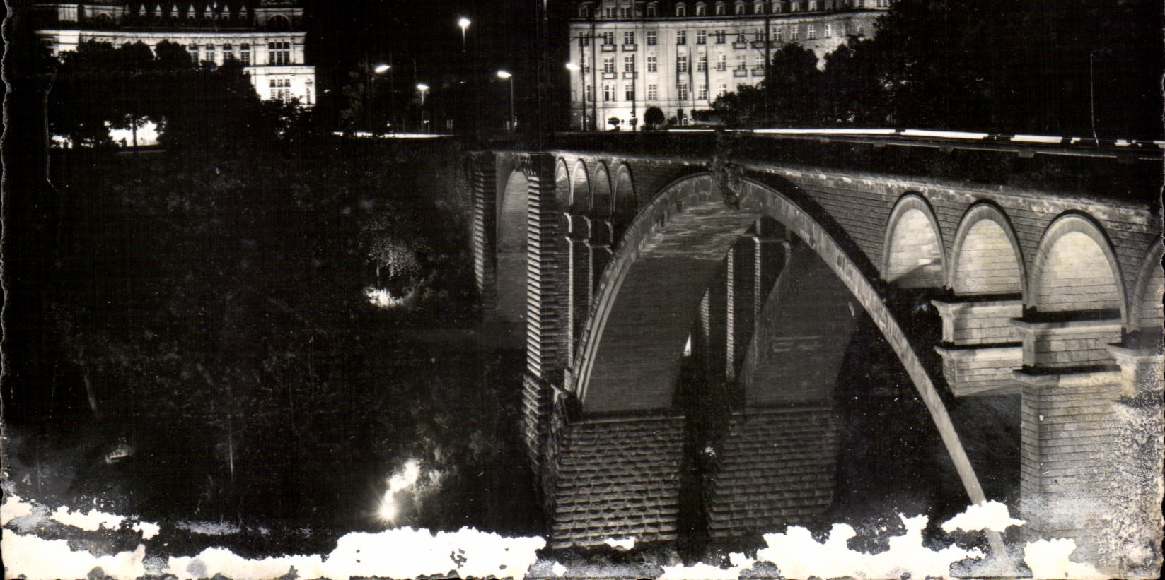 CPA Luxemborg the Night Bridge Adolphe With Seat Of the Plan