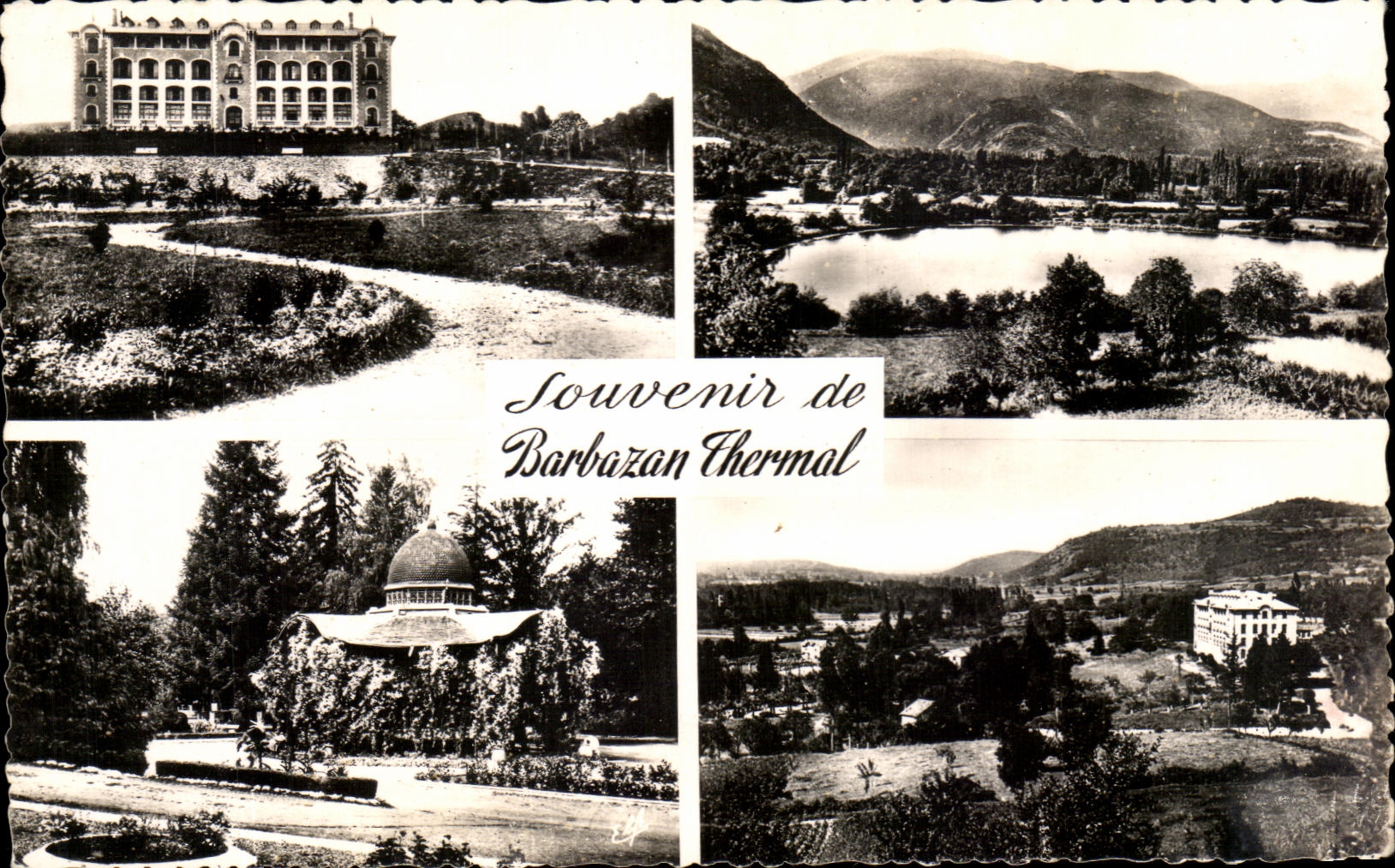 CPSM Souvenir De Thermal Barbazan Hearth of the widows of war the lake the refreshment bar the hearth of the widows of war