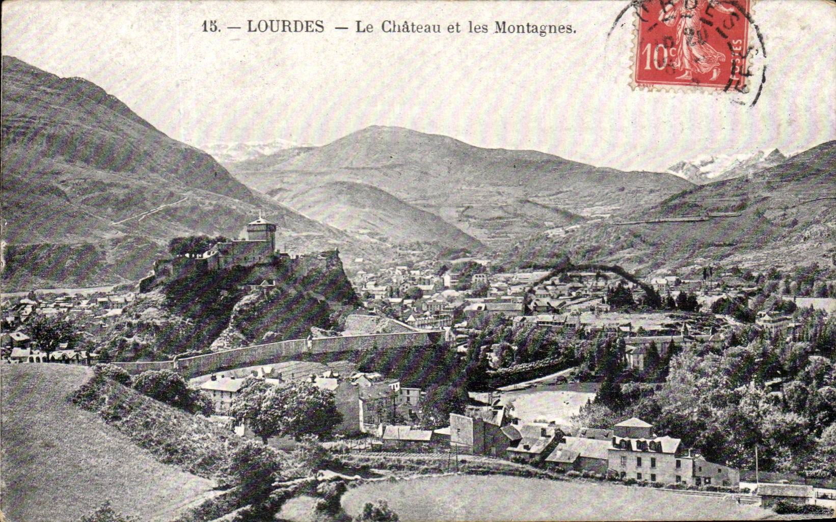 CPA Lourdes the Castle and Mountains