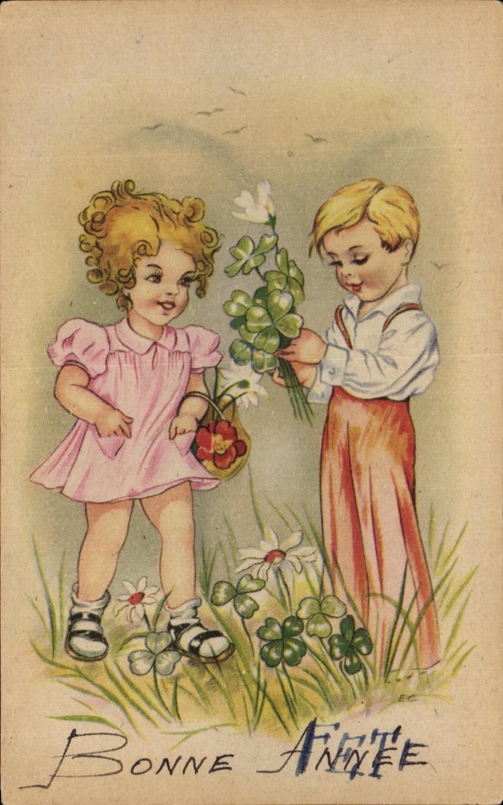 Trebol de los ninos de la Feliz Ano Nuevo de CPA