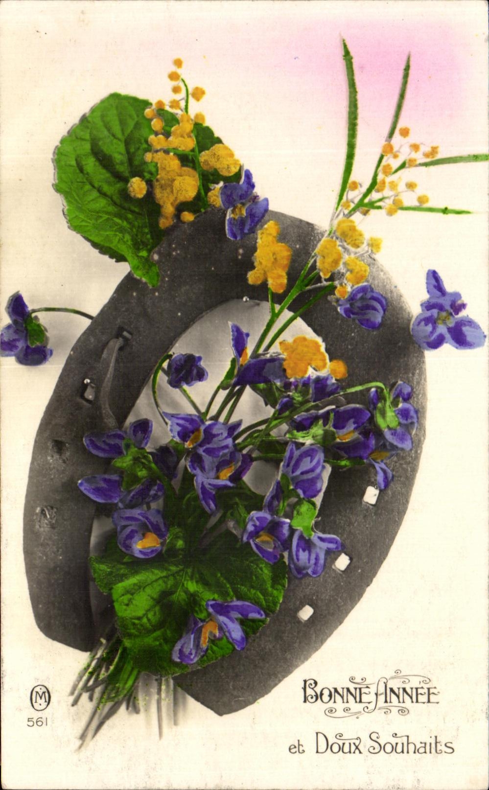 CPA Happy New Year and Soft Wishes Flowers Horseshoe