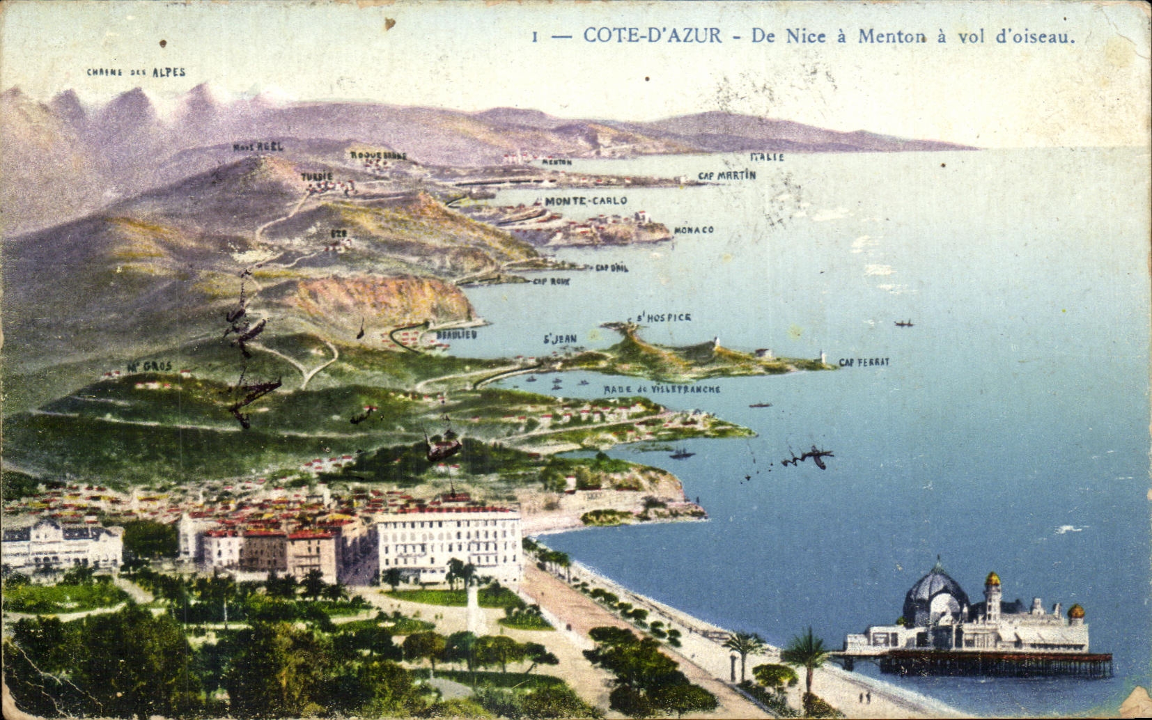 El azul del corral de CPA de Niza tiene Menton tiene vuelo del pajaro