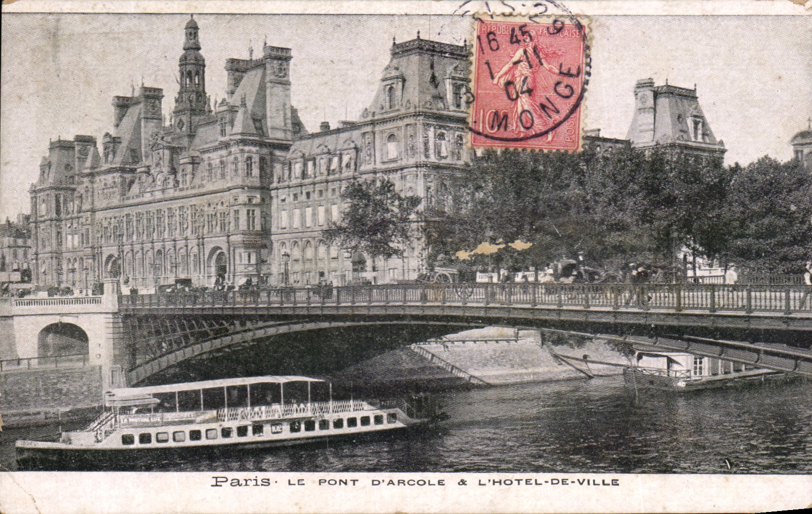 CPA Paris the Bridge D' Arcole the Town hall Barge