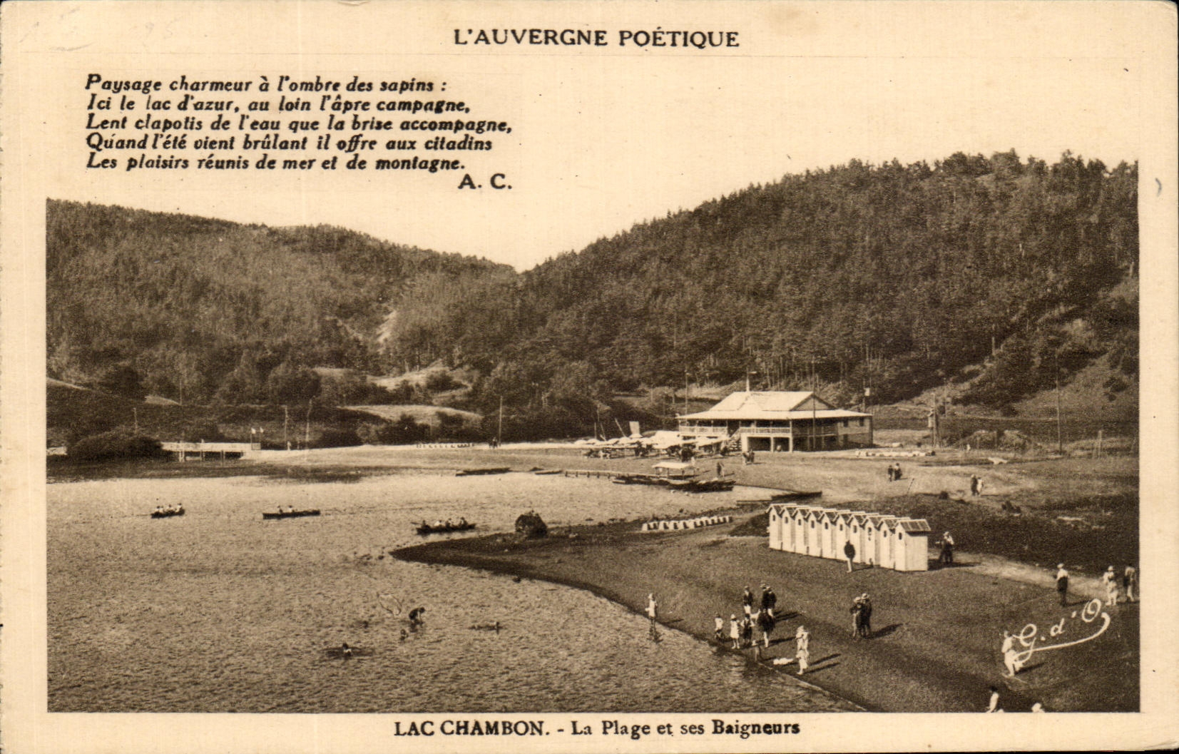 CPA Poetic Auvergne Chambon the beach and bathers