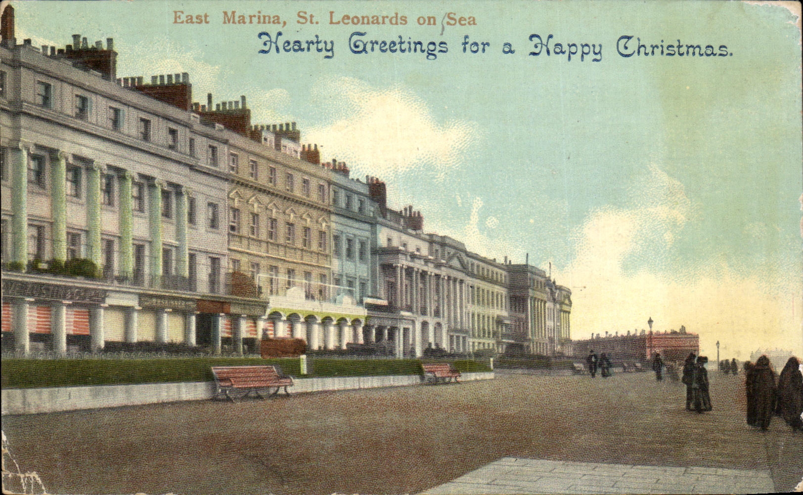 CPA East Marina St Leonards One Sea Hearty Greetings For has Happy Christmas