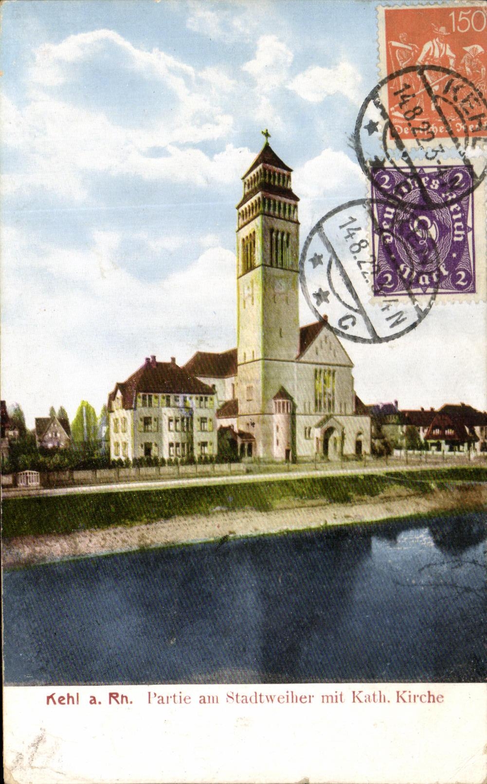 CPA Kehl A Rh Partie am Staltweicher mit Kath Kirche