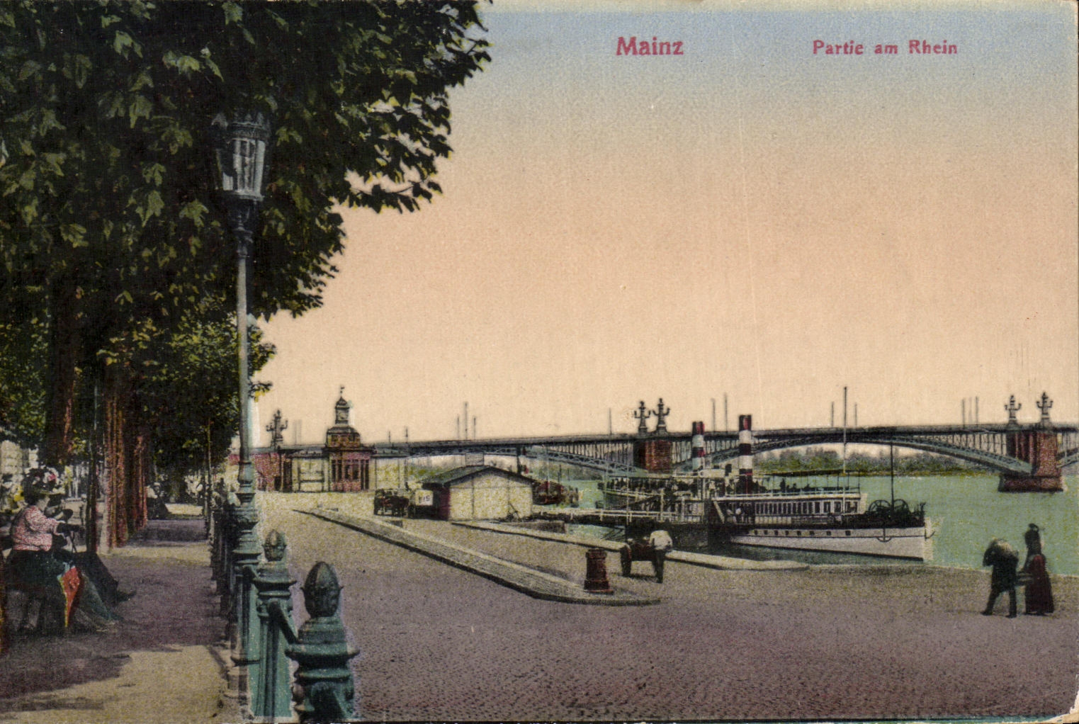 CPA Mainz Partie Am Rhein Bateau
