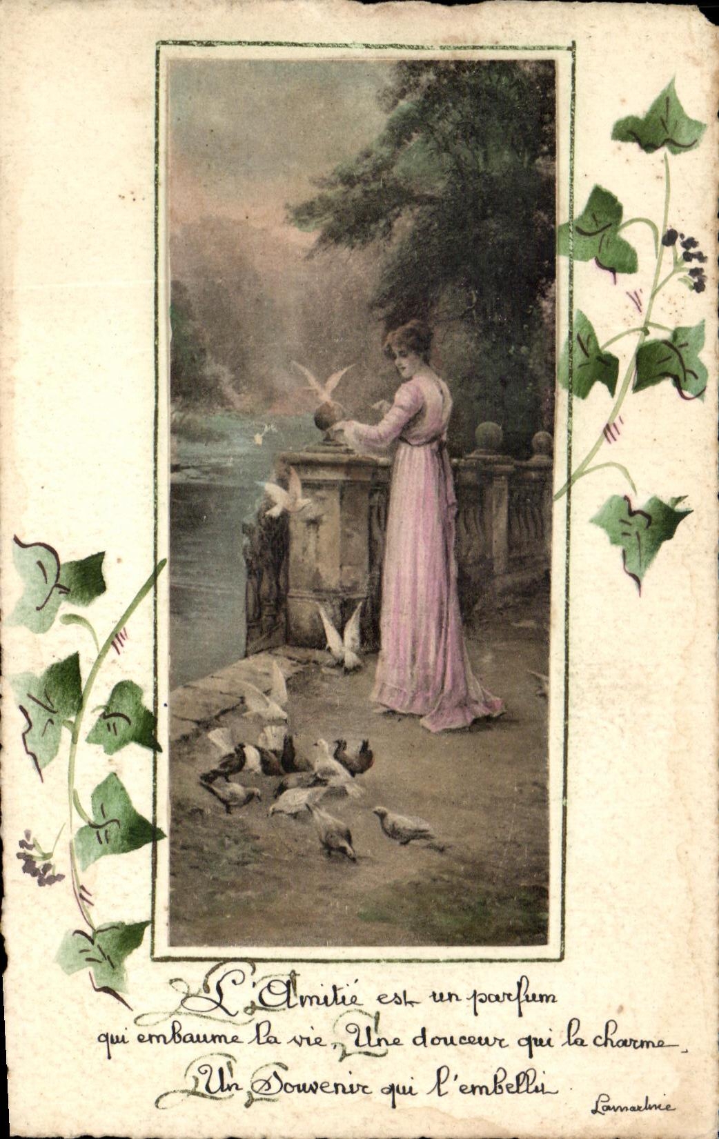 CPA Fantaisie Femme Colombes oiseaux