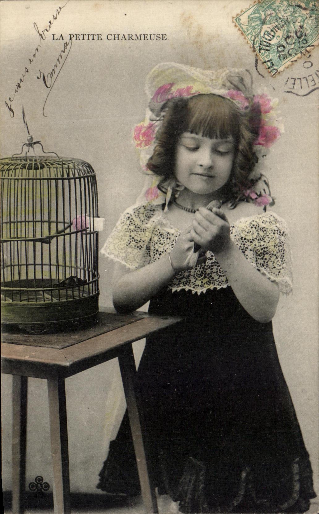 CPA Fantasy Child the small charming lady Bird