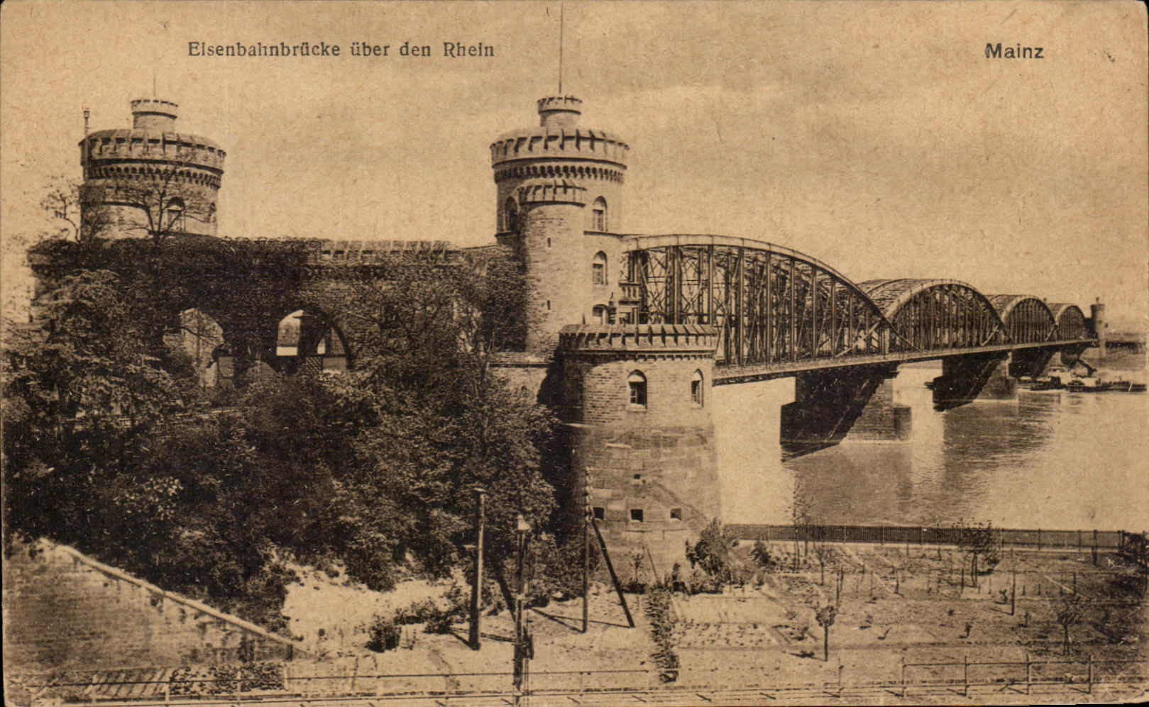 CPA Mainz Eisenbahnbrucke uber den Rhein 