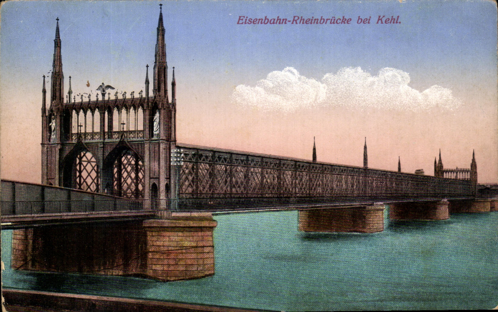 CPA Eisenbahn Rheinbrinbrucke bei Kehl