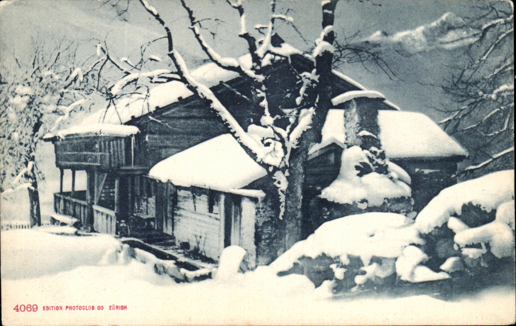 CPA Country cottage in snow