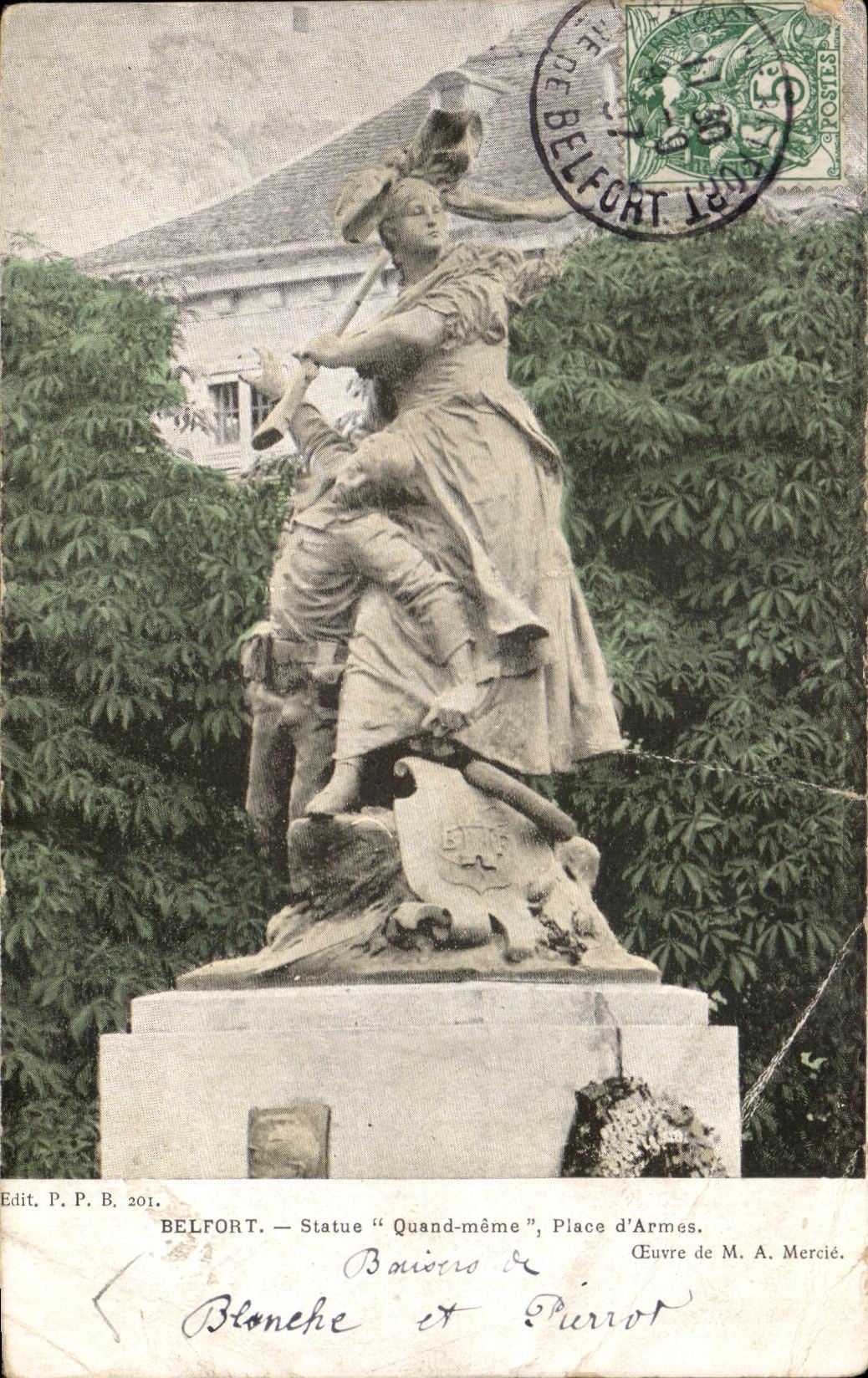 CPA Belfort Statue Quand meme Place d'Armes