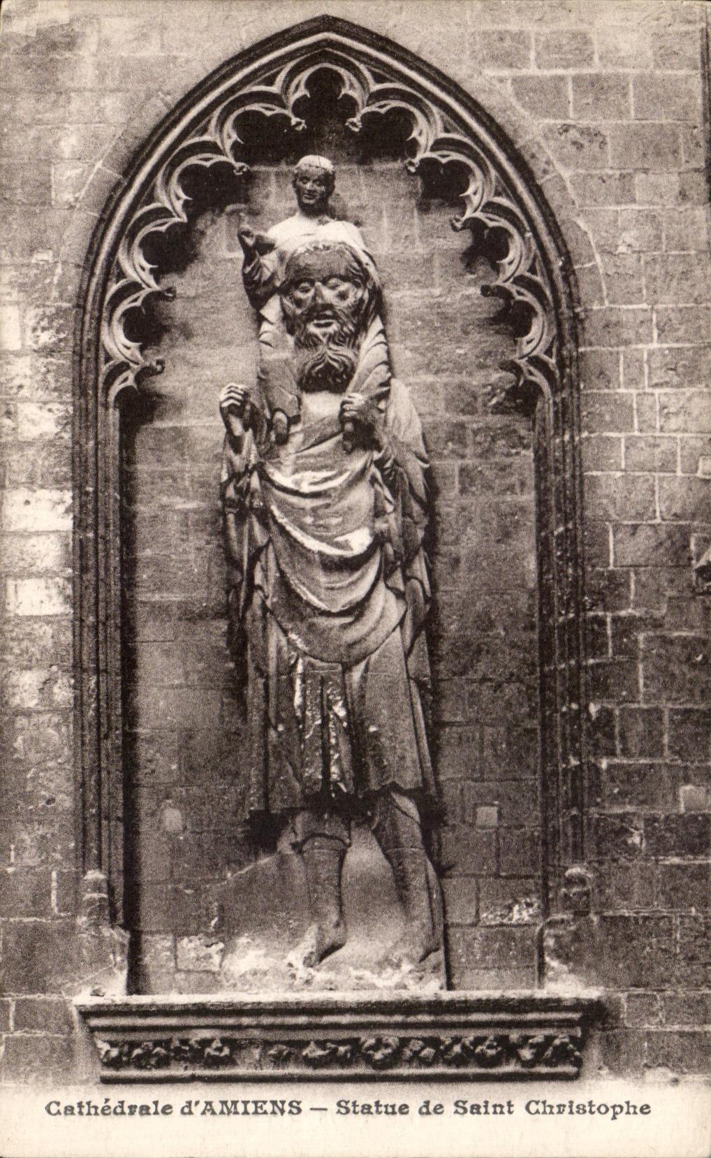 CPA Cathedrale D'Amiens Statue de Saint Christophe