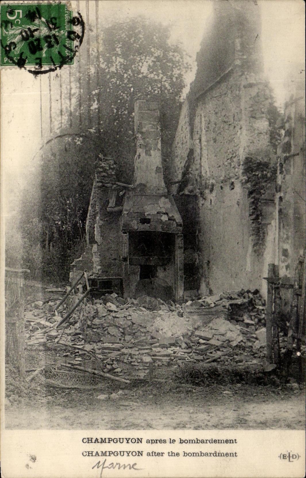 CPA Champguyon Apres Le Bombardement Militaria