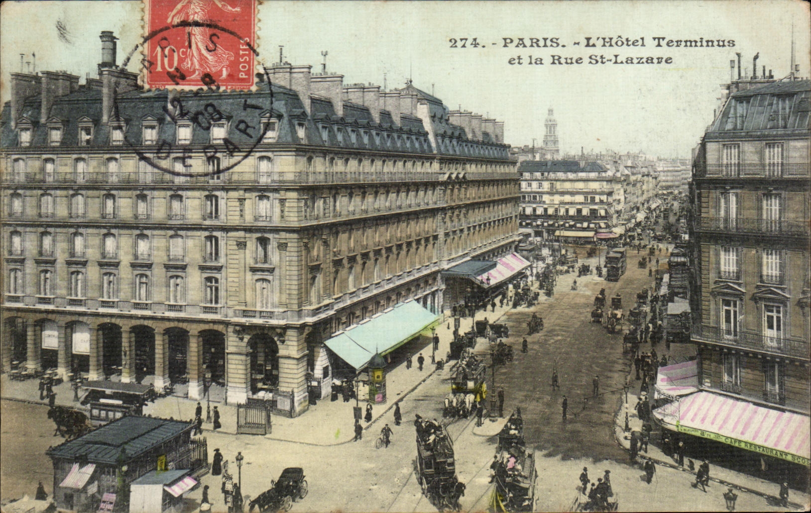 CPA Paris L'Hotel Terminus et la Rue St Lazare