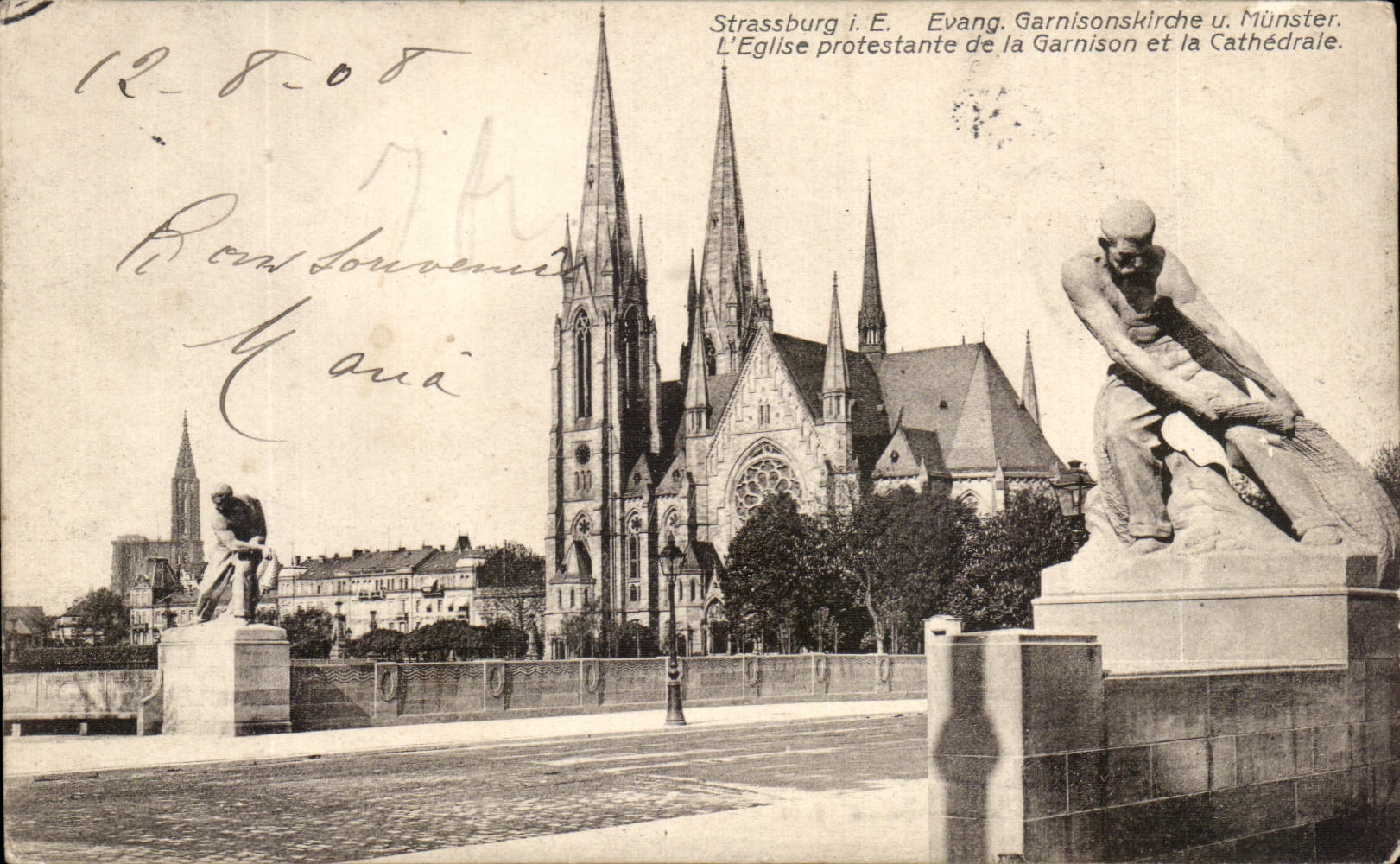 CPA Strassburg Evang Garnisonskirche Munster the Protestant Church of the Garrison and the Cathedral