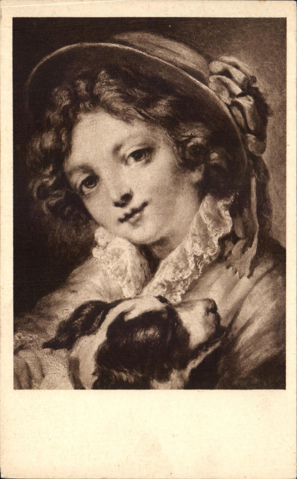 CPA Greuze the Little girl With the Dog Dog