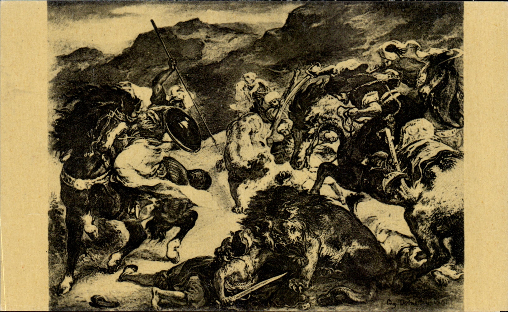 CPA Delacroix Museum of Beautiful arts (Collection S A Denio) Hunting for the lions
