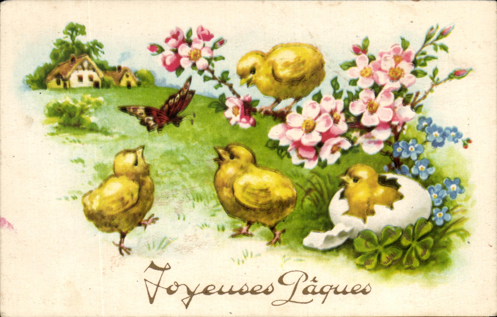CPA Joyeuses Paques Poussins Papillon 