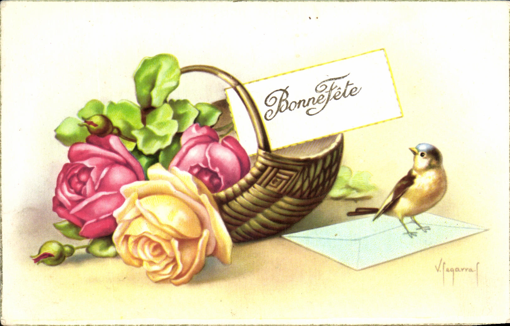 CPA Bonne celebra el pajaro de Fleurs