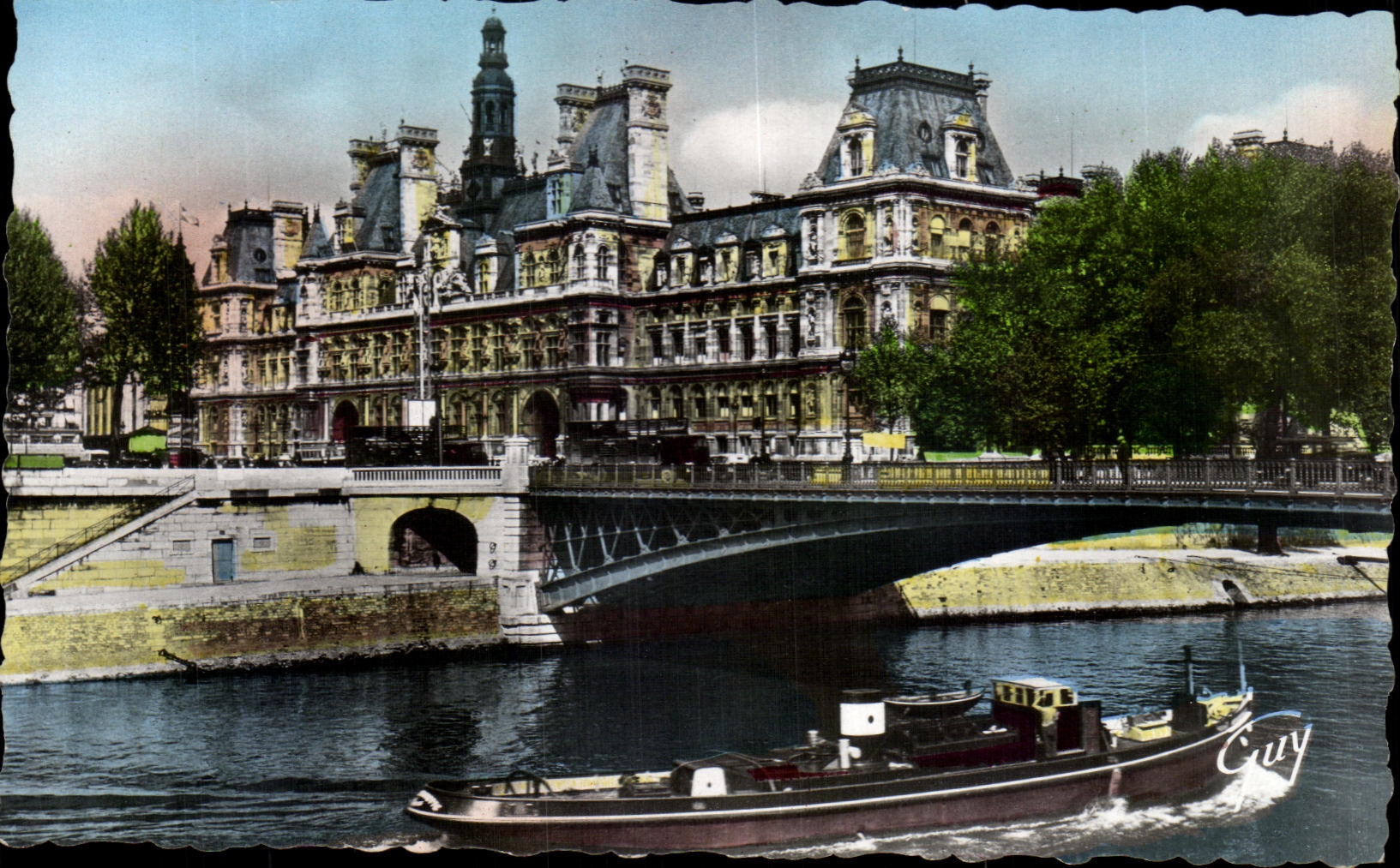 CPA Paris y sus maravillas el ayuntamiento y el puente D Arcole barge