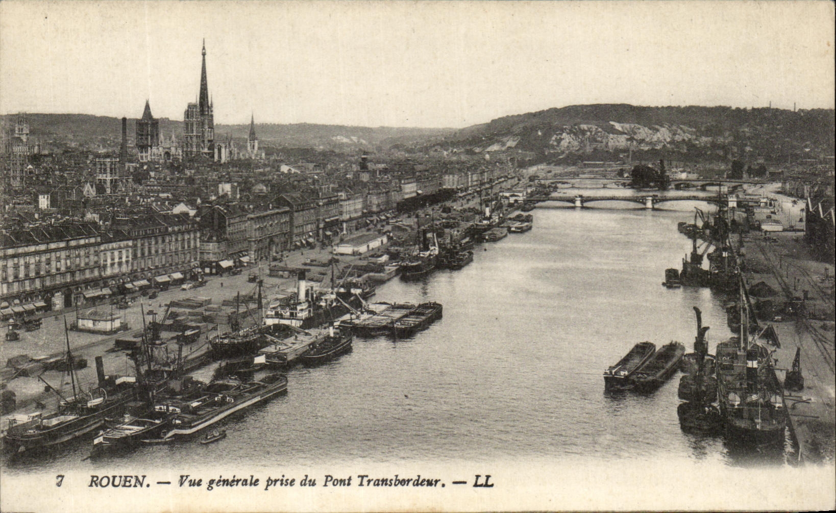 VINTAGE POSTCARD Rouen View Taken of the Transporter bridge Boats