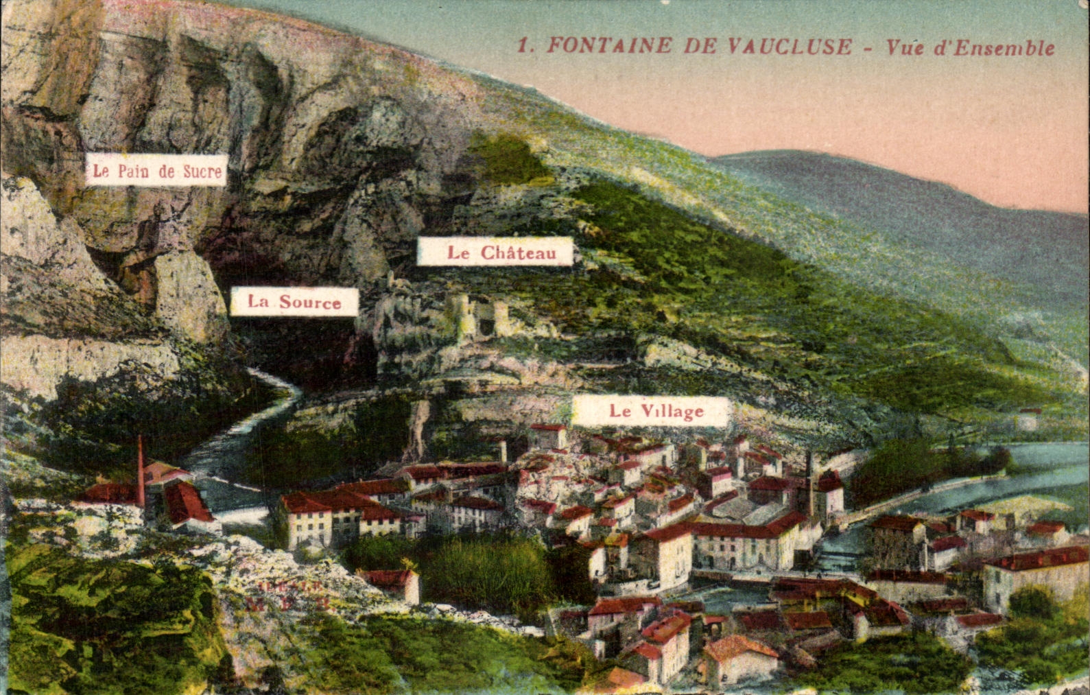 Fuente de CPA del pan de azucar del cuadro total de Vaucluse el chateay la aldea la fuente