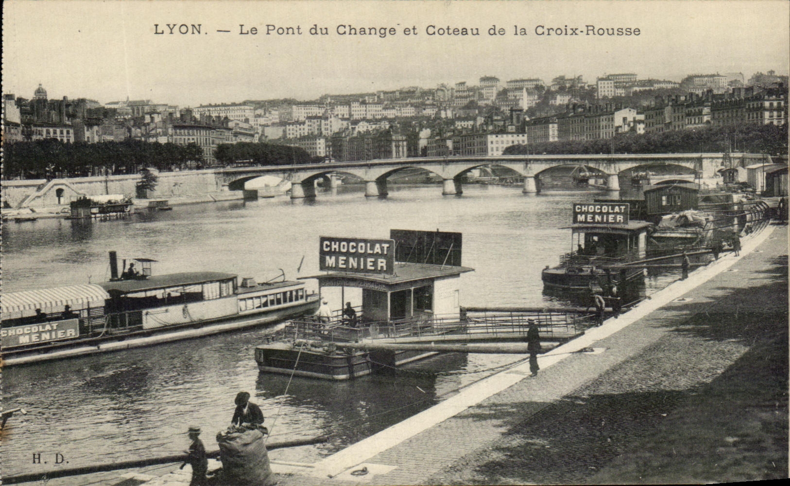 CPA Lyon el puente del intercambio y de la cuesta de los barcos cruzados Russet-red