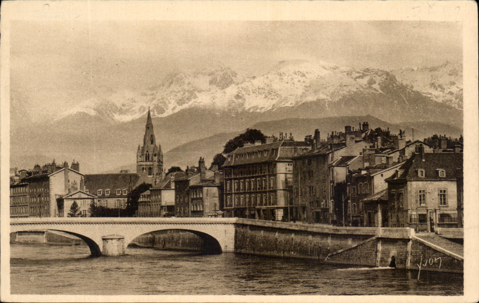 CPA the Alps Grenoble Edges of Isere and the Snow-covered Alps