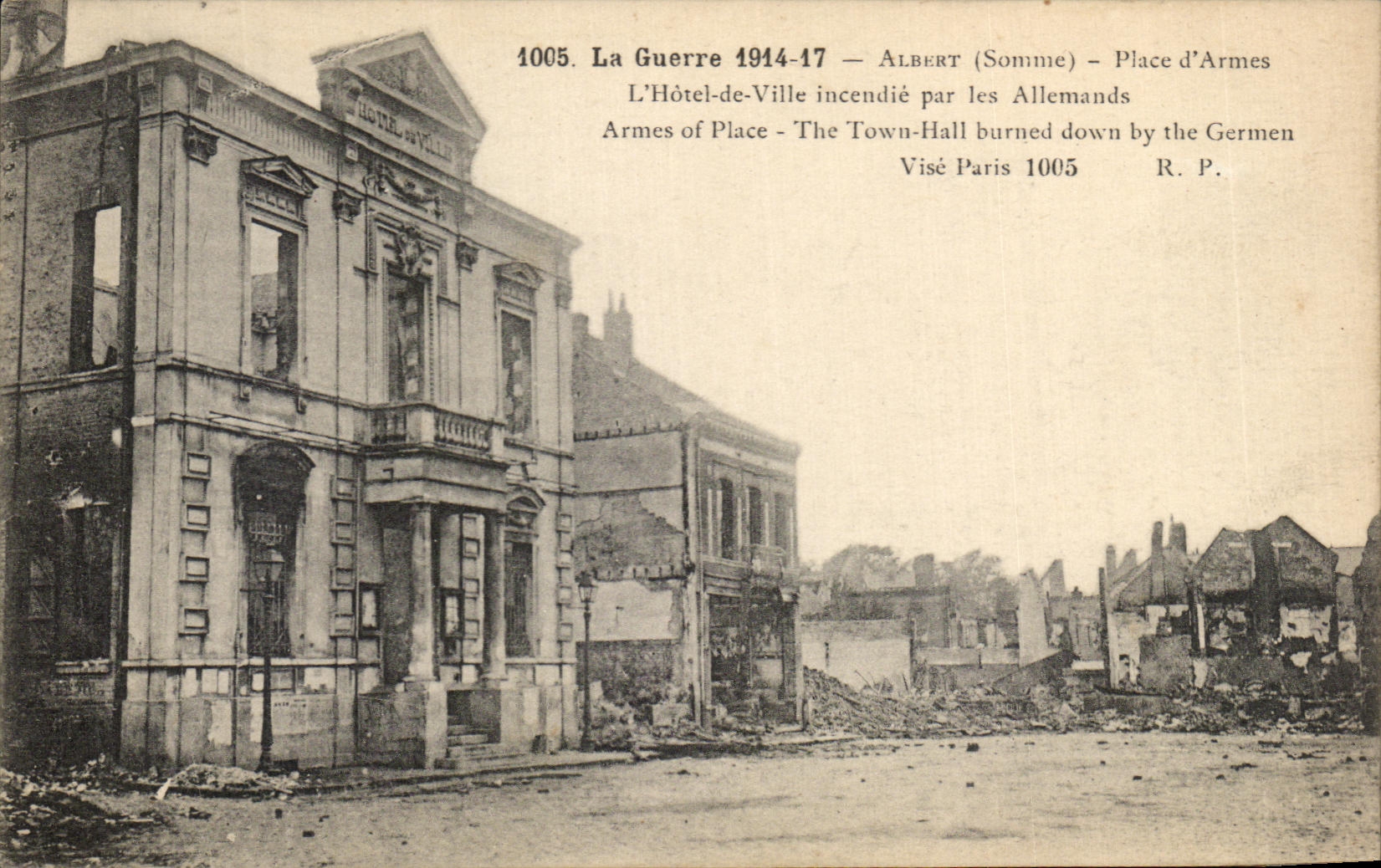 CPA the War Albert Place of Weapons the Town hall Sets fire to By German Militaria