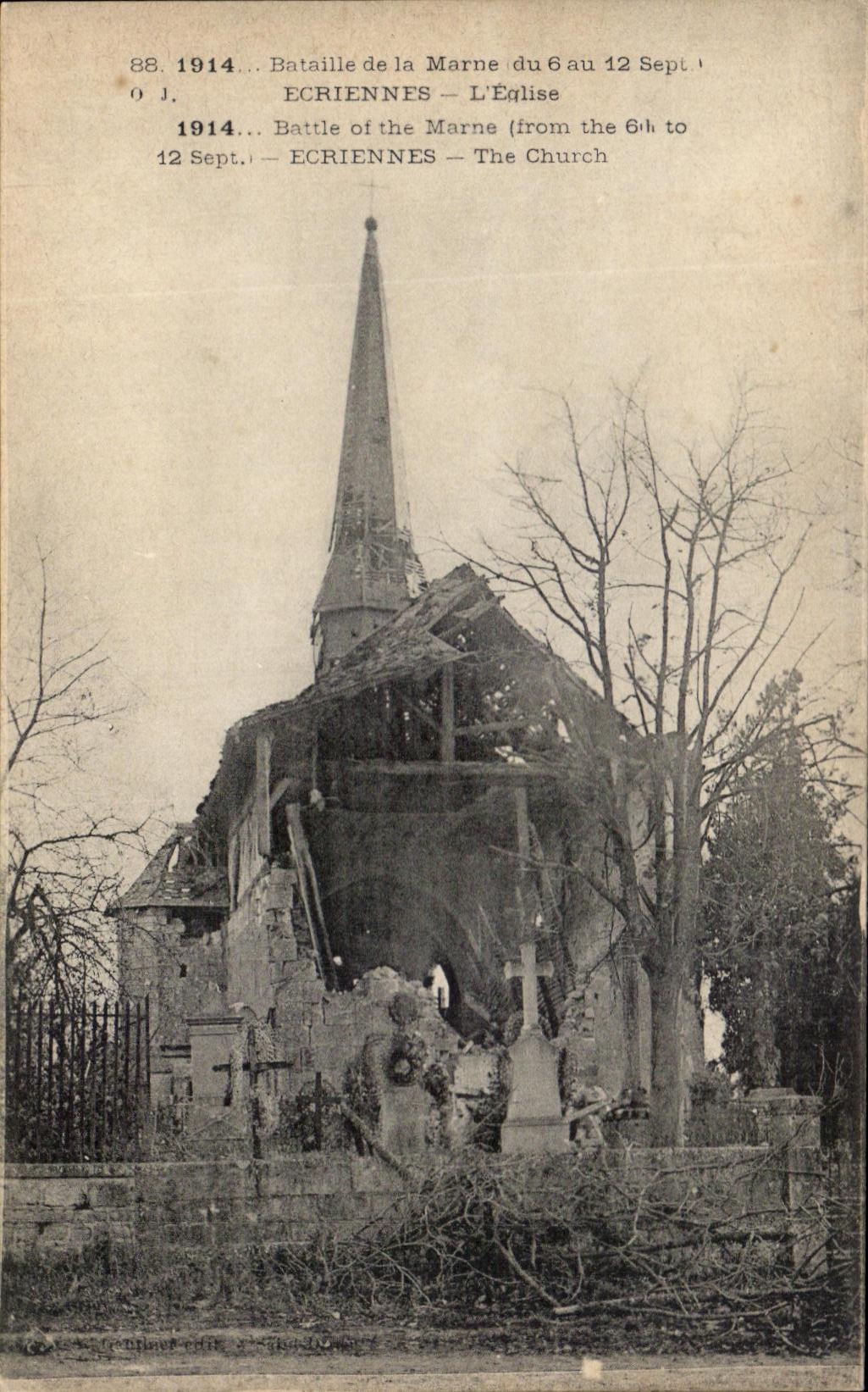 CPA Bataille de la Marne Ecriennes l'Eglise Militaria