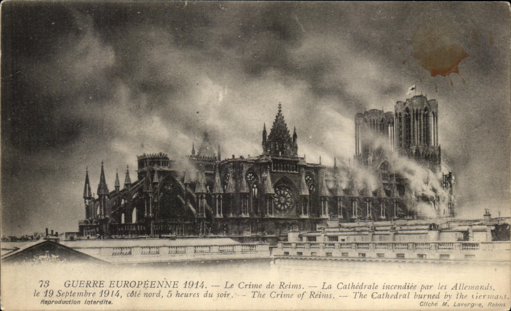 CPA European War the Crime of Rheims the Militaria Cathedral