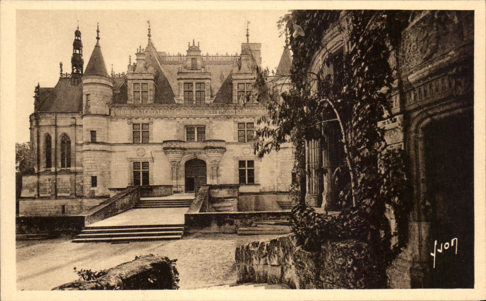 CPA Chenonceaux el ala Thomas Bohier del castillo y detalle de la torre de las marcas