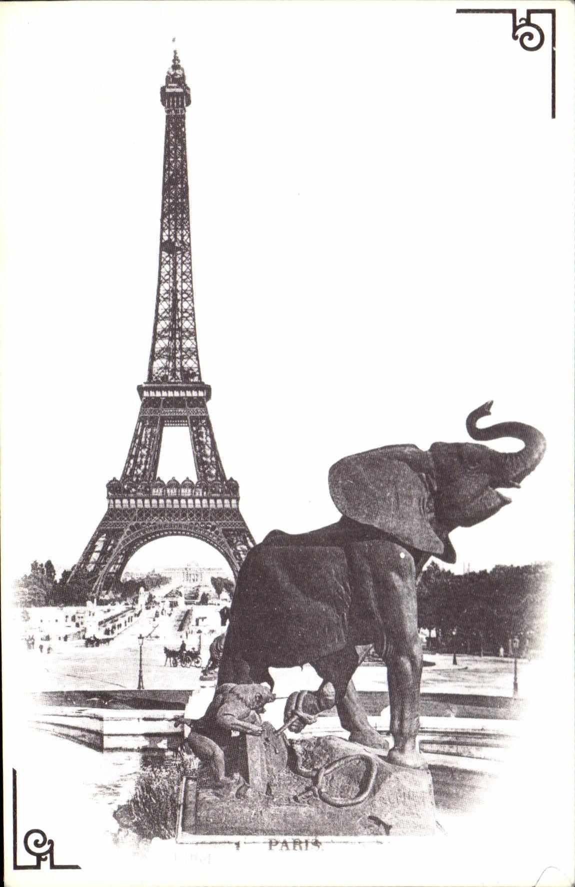 REPRO Paris D'Autrefois La Tour Eiffel Elephant