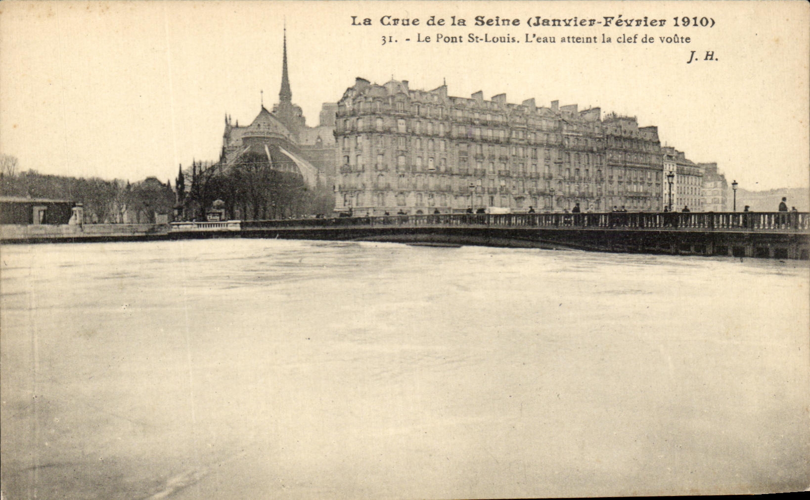 CPA Paris de la Seine Le pont St Louis L'eau atteint la clef de voute