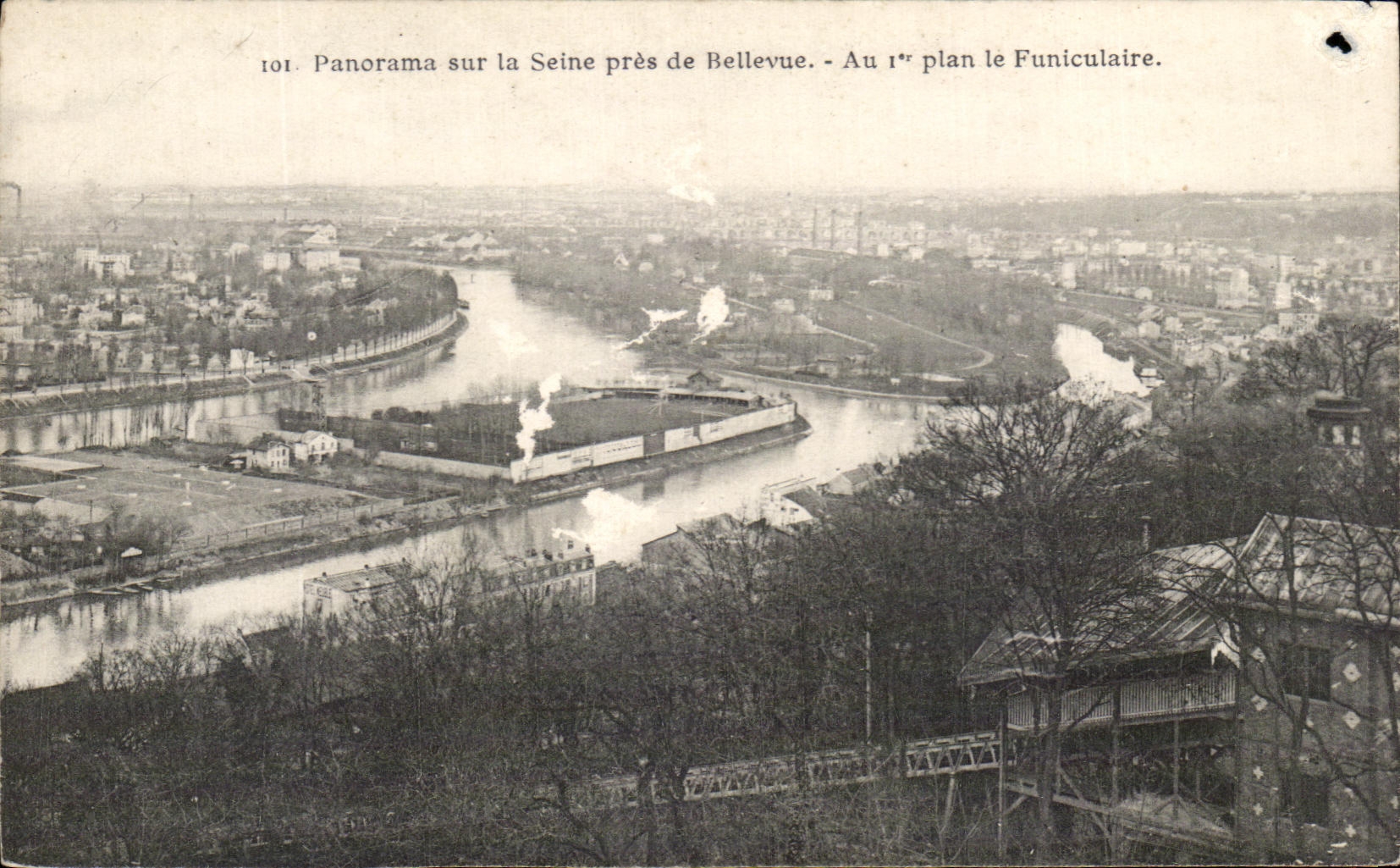 CPA Panorama Sur La Seine Pres De Bellevue Au Plan Le Funiculaire