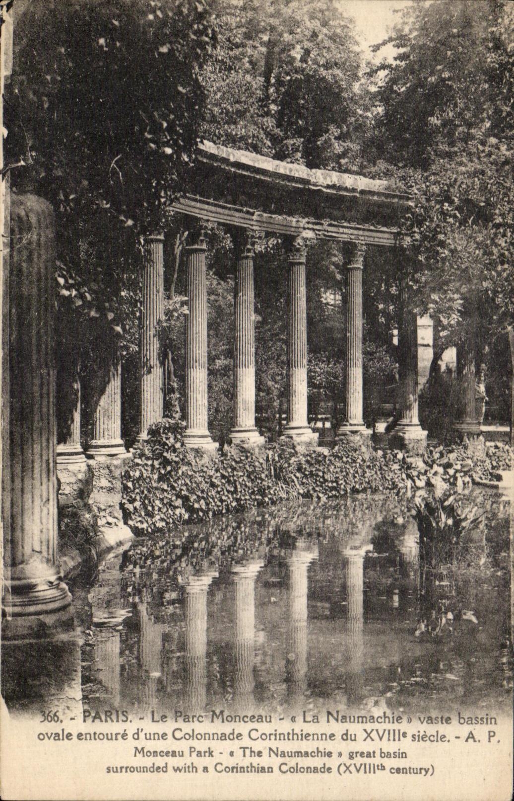 CPA Paris the Park Heap vast Naumachie oval basin surrounds by a Corinthian Colonnade