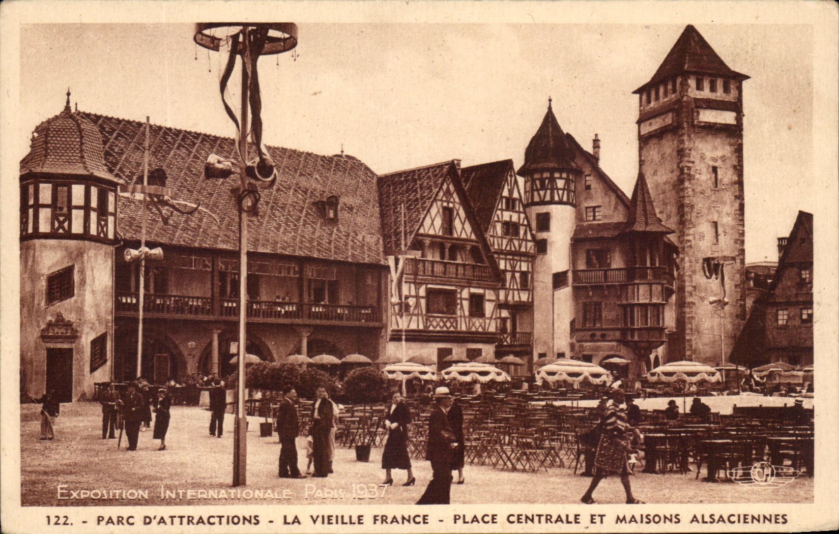 CPA Parc Of Attractions La Vieille France Places Fair Central And houses Alsaciennes international 1937