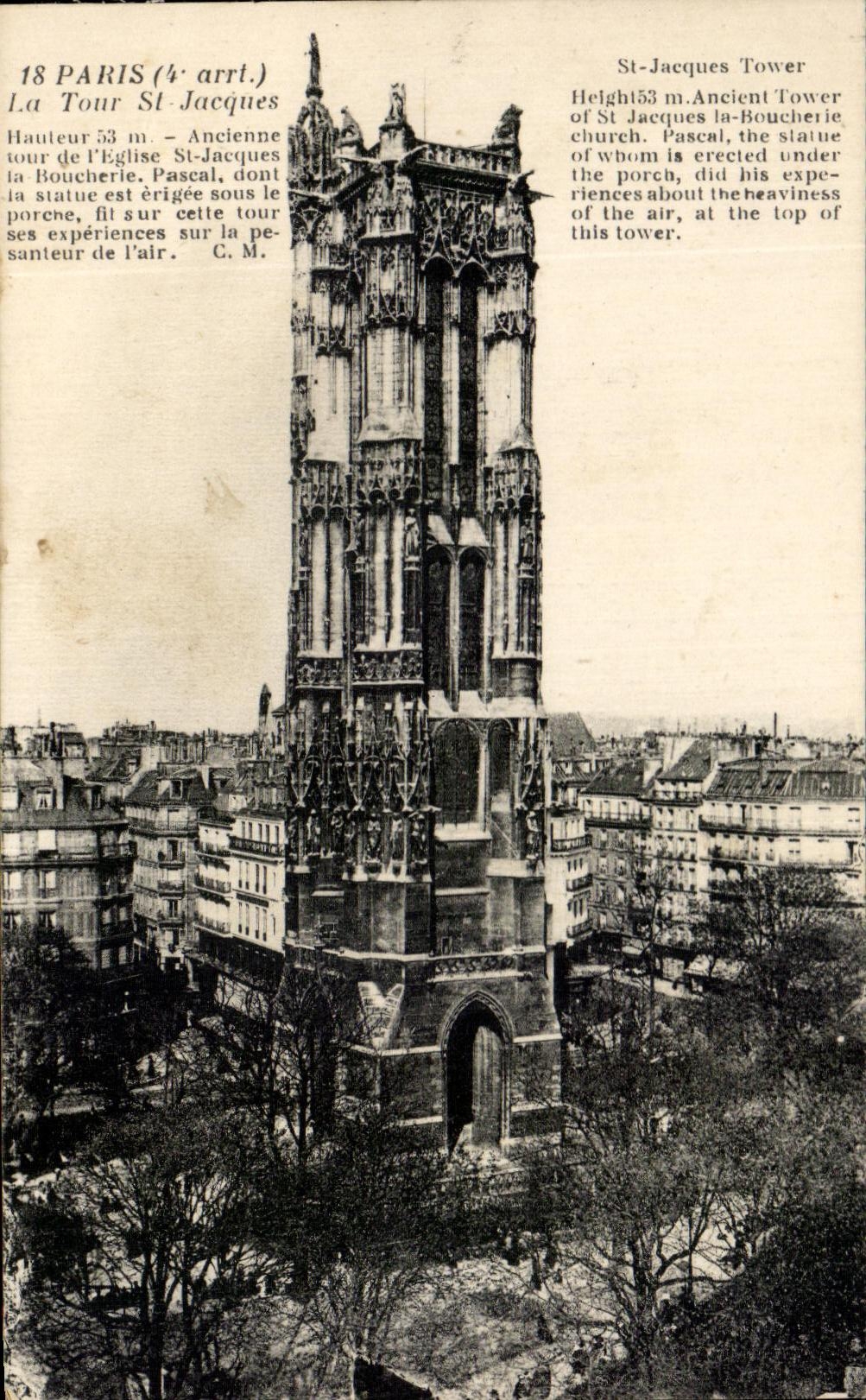 CPA Paris La Turn St Jacques Old Tower Of the Church St Jacques