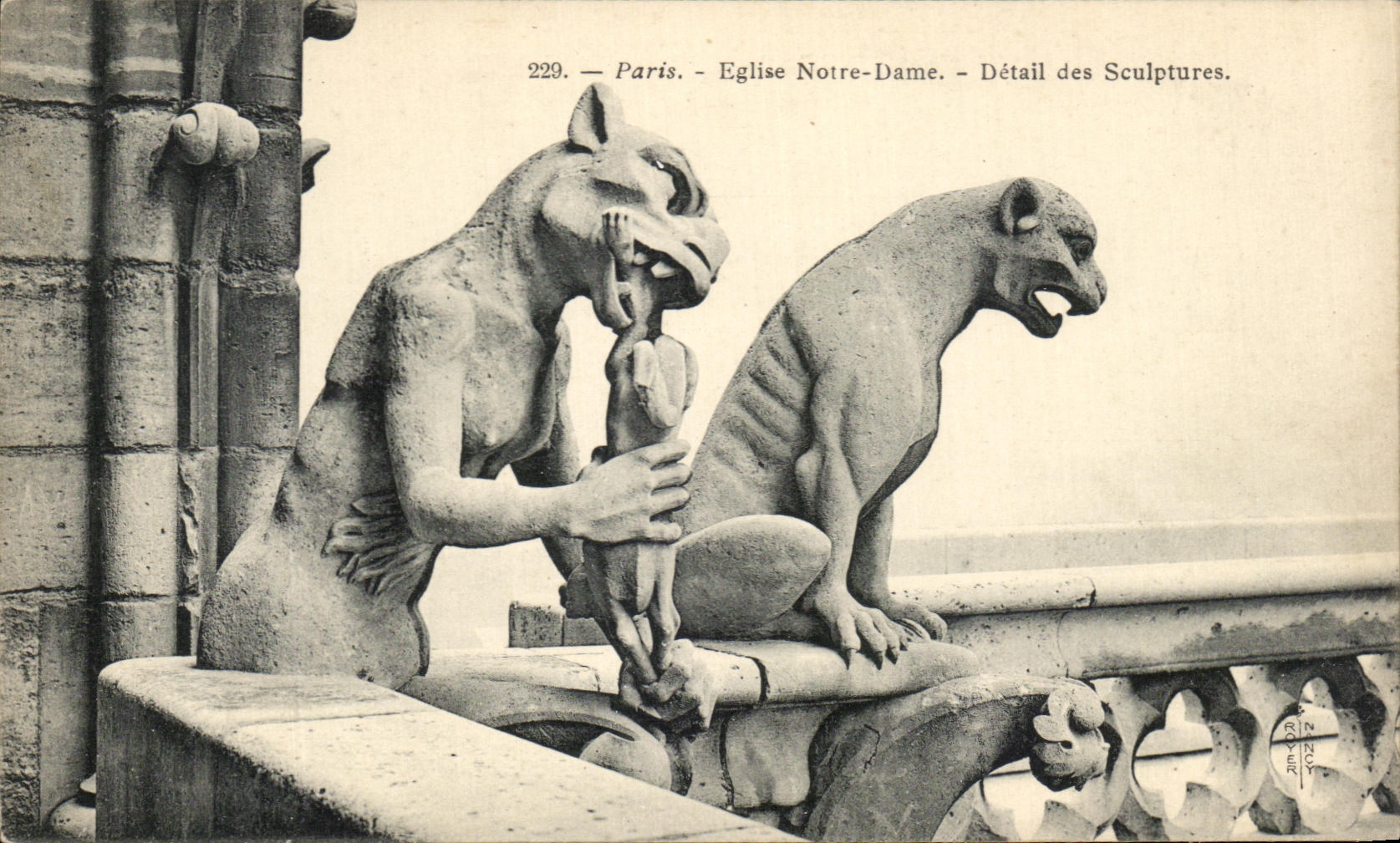 Detalle de CPA Paris Church Notre Dame del diablo de las canerias del humo de las esculturas