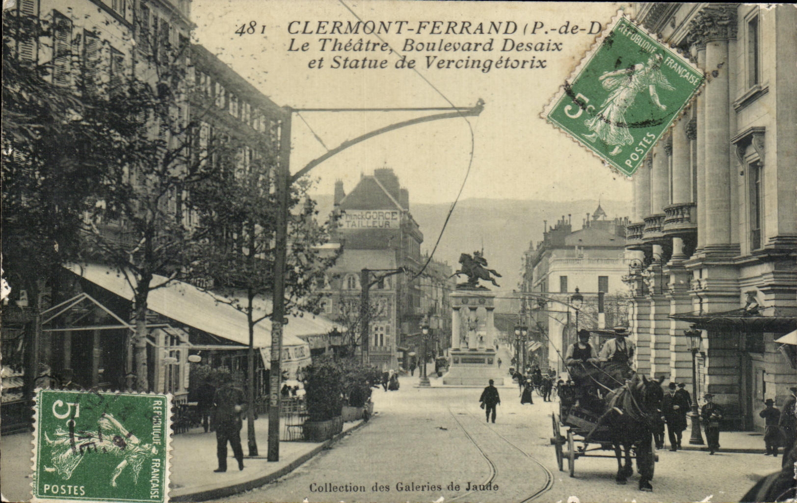 CPA Clermont Ferrand the Theater Desaix Boulevard and Statue of Vercingetorix