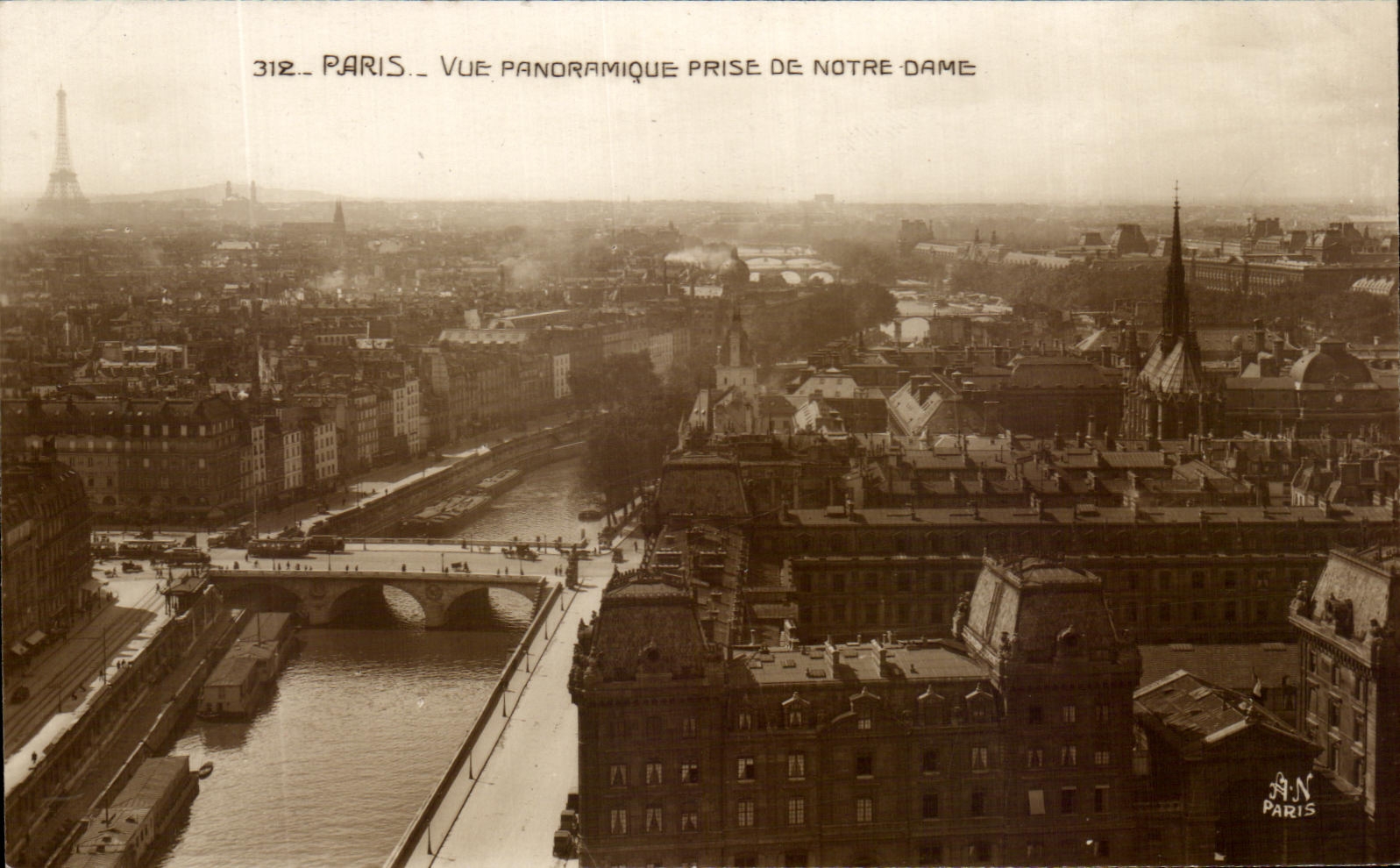 CPA Paris Panoramic View Prise De Notre Dame Eiffel Tower