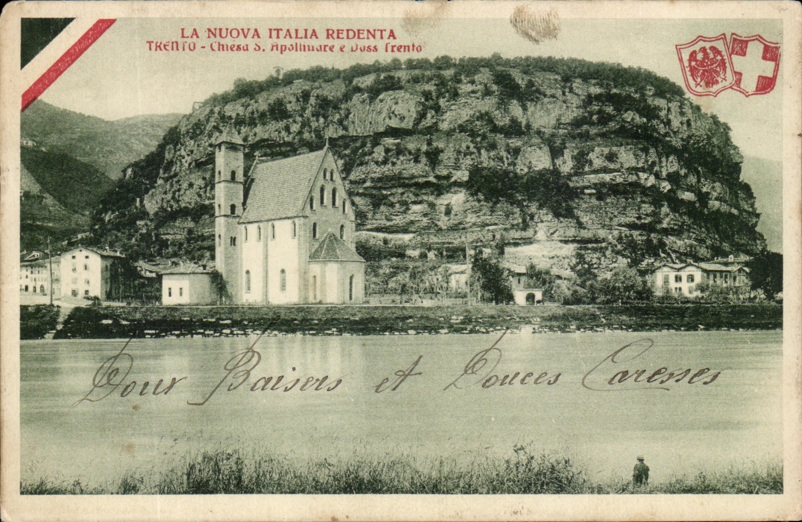 Parte posterior de CPA Nuova Italia Redenta Trento Chiesa S Apdliudte Trento