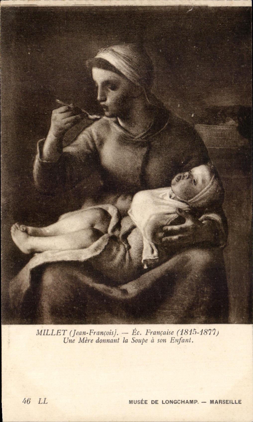 CPA Millet Ec Francasie Une Mere Donnant la Soupe a son Enfant Museede Longchamp Marseille