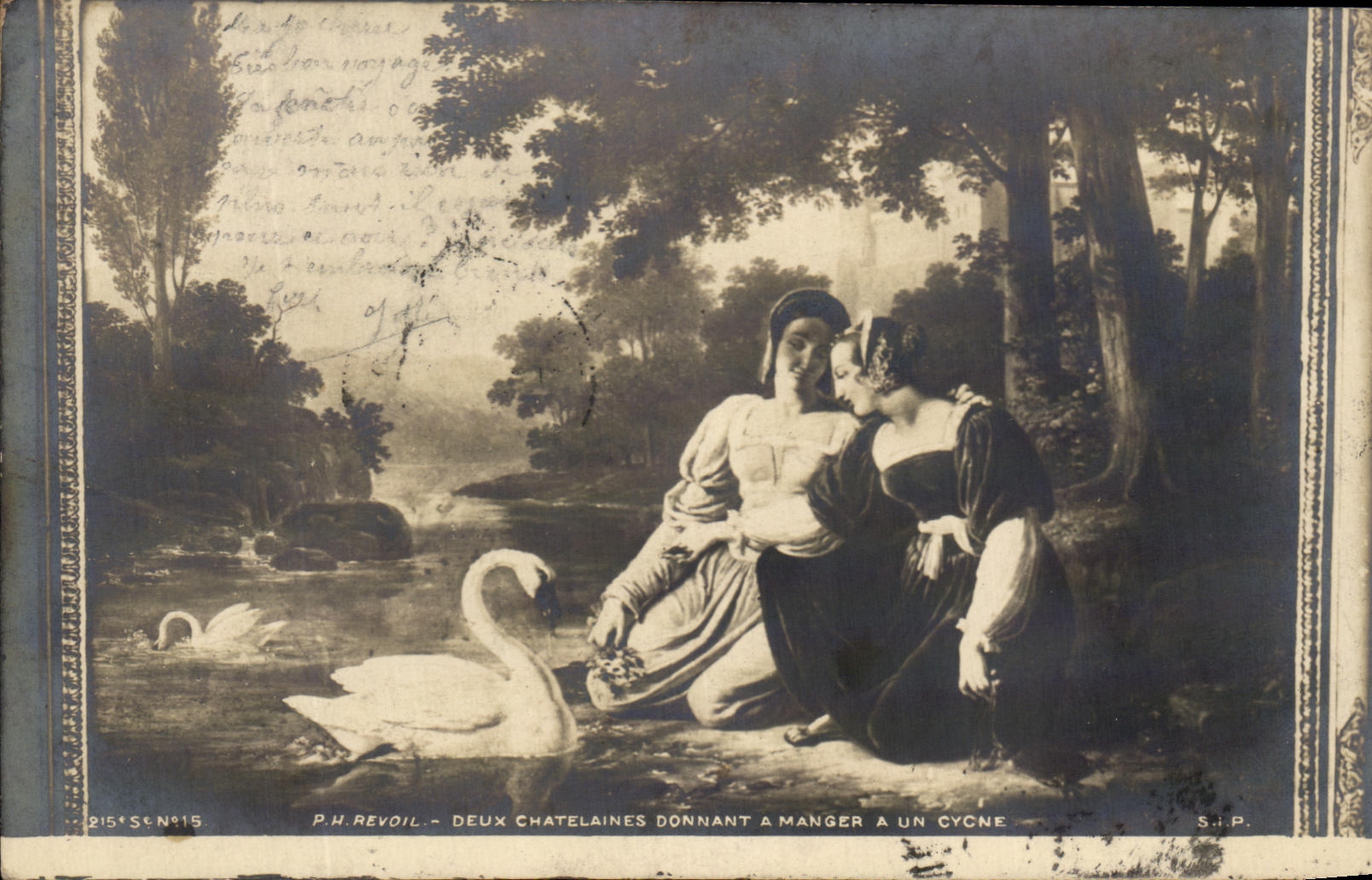 CPA Deux Chatelaines Donnant A Manger a un cygne Revoil 