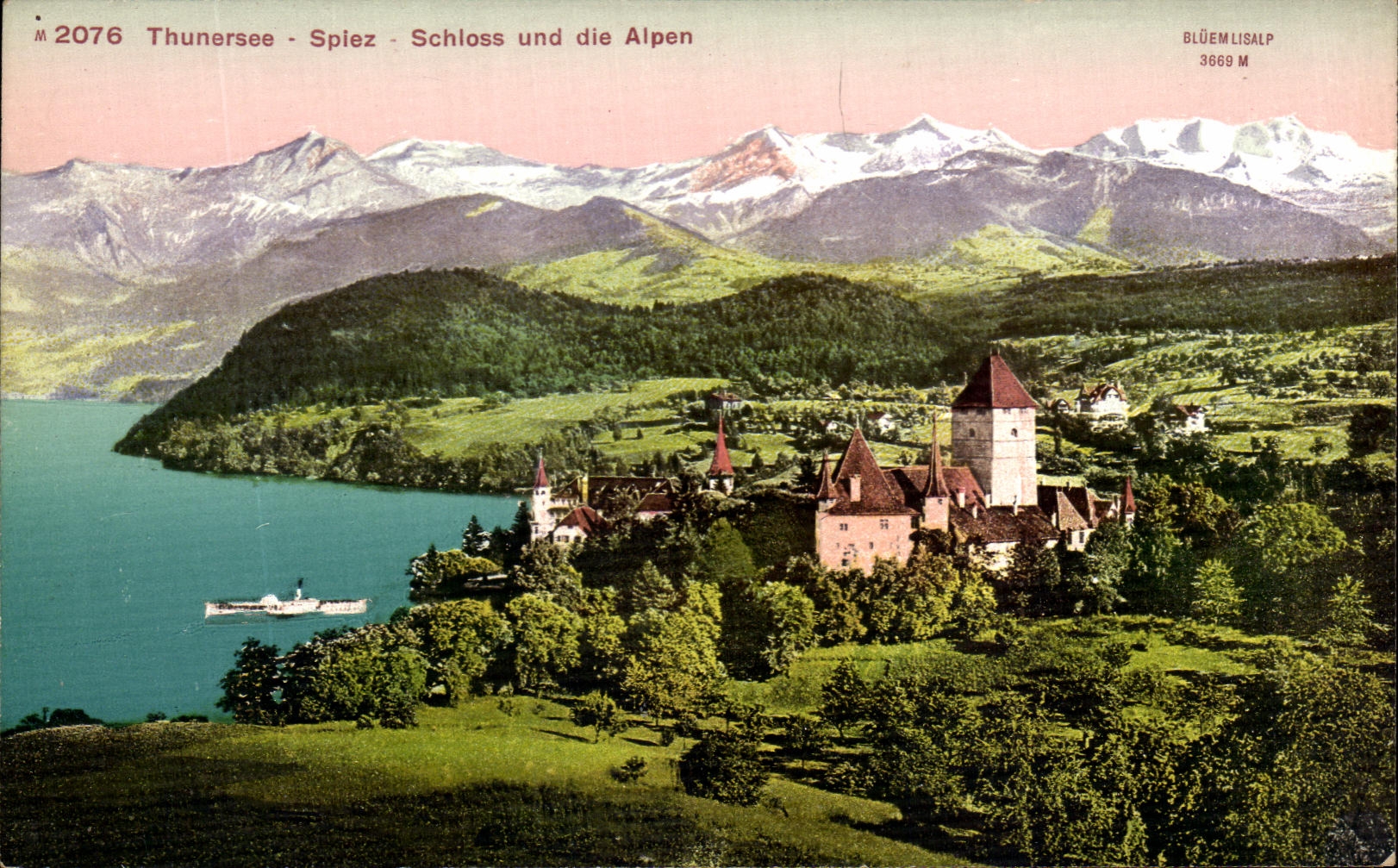 CPA Thunersee Spiez Schloss Und Die Alpen