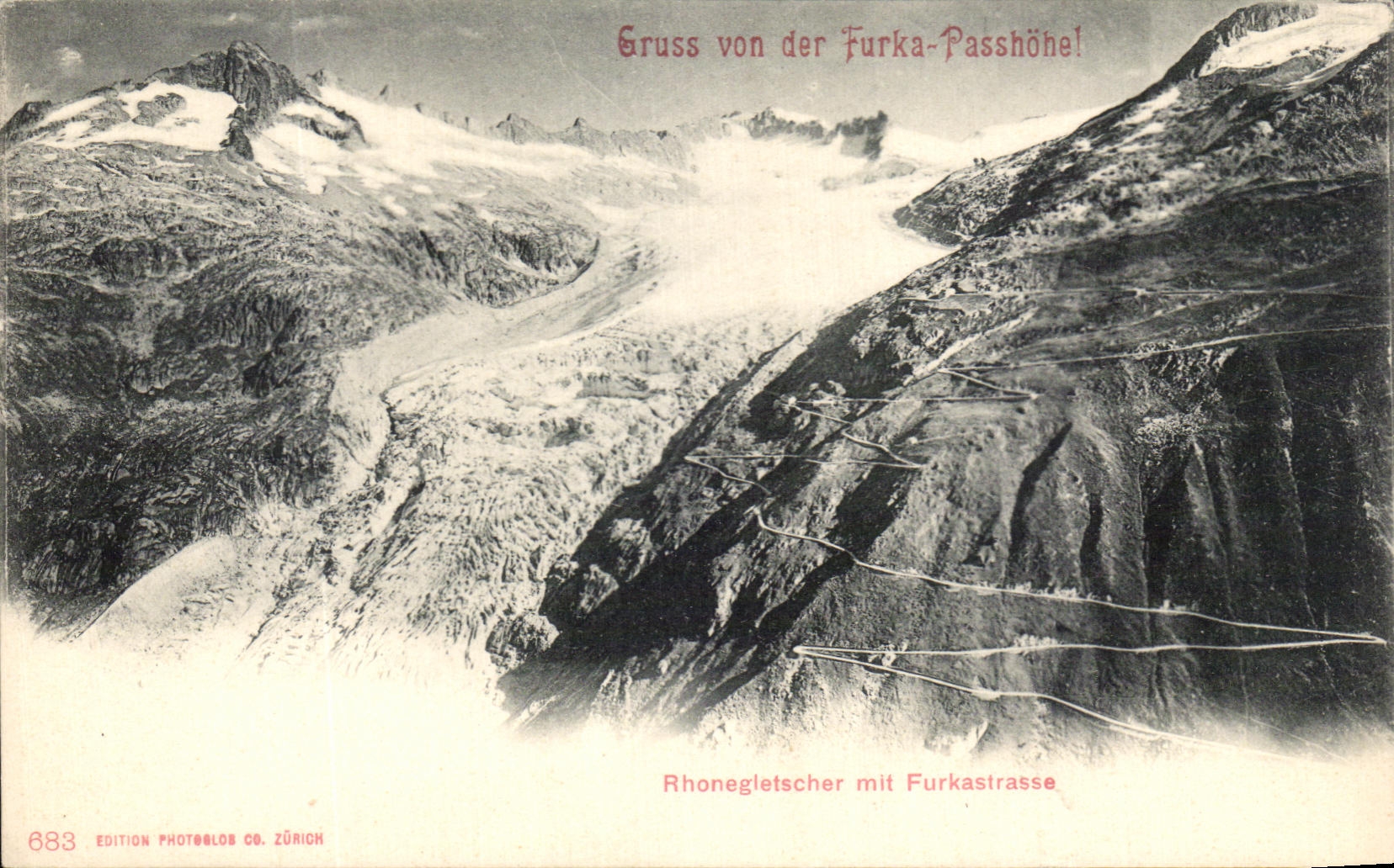 CPA Gruss von der Furka Passhohel Rhonegletscher mit Furkastrasse