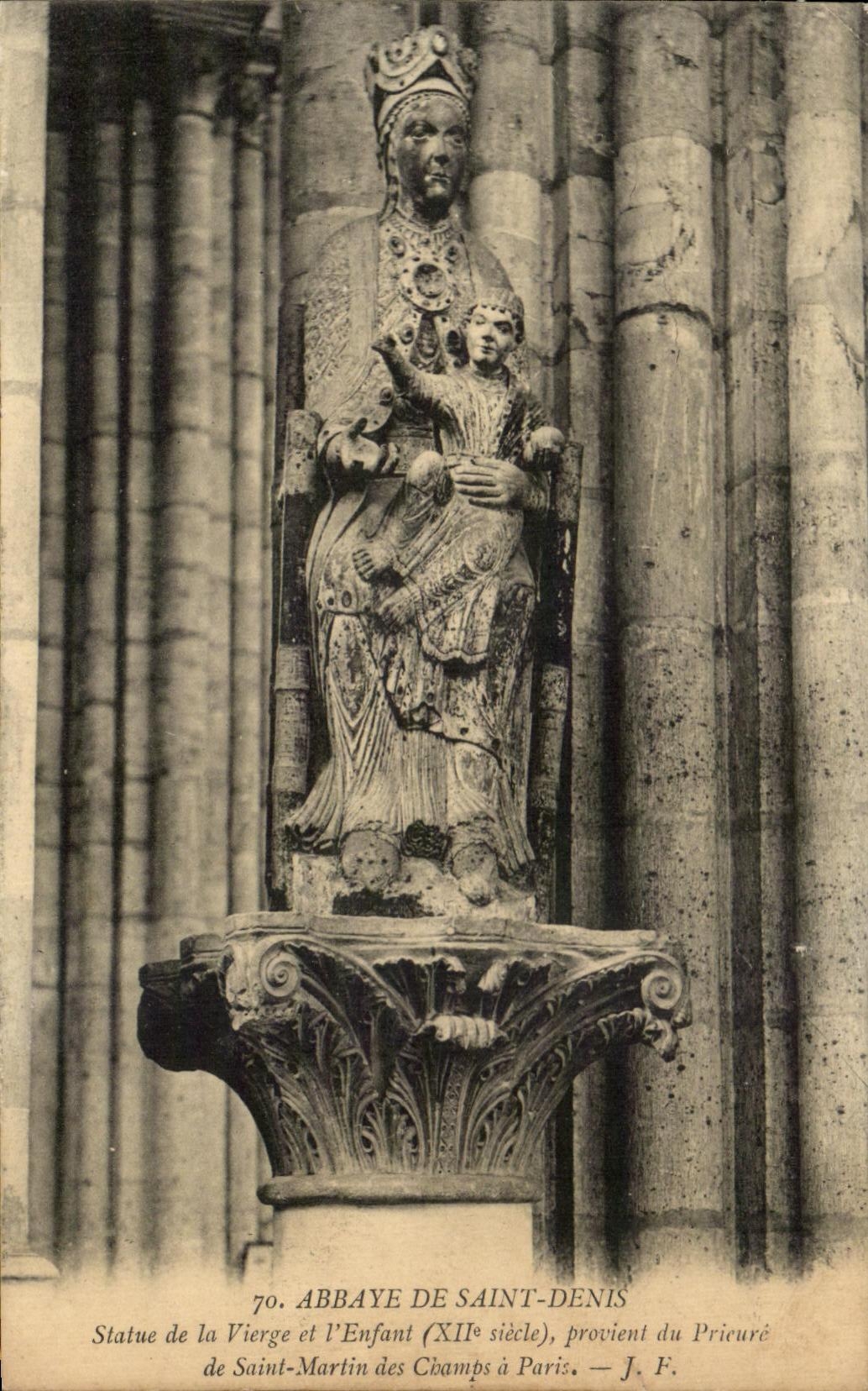 CPA Abbaye de St Denis Statue de la Vierge et I'Enfant provient de Saint Martin des Champs a Paris